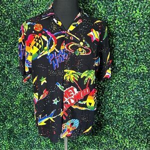 Vintage 90s Planet Hollywood Space Neon Island Jam World Button Down Shirt Sz S